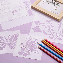 2Sets Square with Floral & Butterfly Pattern PET Drawing Stencil&nbsp;DIY-CW0001-12