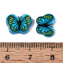 印刷された天然淡水シェルビーズ  蝶  ディープスカイブルー  8~9x11~12x2.5~3mm  穴：0.8~0.9mm&nbsp;SHEL-Q029-11F