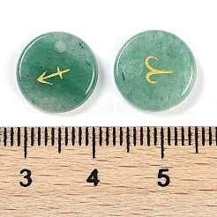 天然石グリーンアベンチュリンペンダント  フラットラウンド  星座模様付き  12x3mm  穴：1.4mm  12個/セット&nbsp;G-K359-04B