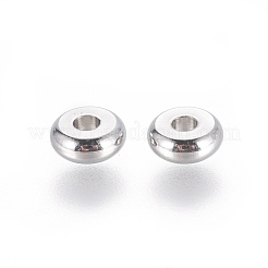 変色しにくい304ステンレススチールスペーサービーズ  フラットラウンド  ステンレス鋼色  5x2mm  穴：1.6mm&nbsp;STAS-F205-02P-B