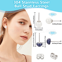 6ペア2スタイルのシェルパールボールスタッドピアス  304ステンレススチールイヤリングピン付き  ミックスカラー  16~20x5~8mm  ピン：0.6~0.7mm  3ペア/カラー&nbsp;EJEW-BBC0001-34