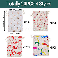 20Pcs 4 Styles Christmas Cotton Fabric Cloth Bag&nbsp;ABAG-TA0002-11