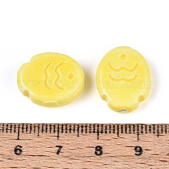 ハンドメイドの磁器セラミックビーズ  光沢釉の磁器  魚  きいろ  17x14x5.5mm  穴：2mm&nbsp;PORC-T133-24H