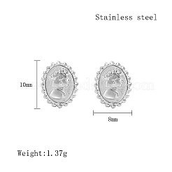 変色しにくい304ステンレススチール製スタッドピアス（女性用）  人間との楕円形  ステンレス鋼色  10x8mm&nbsp;JR9486-2