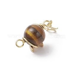 5Pcs 5 Styles Synthetic Moonstone & Imperial Jasper & Natural Tiger Eye & Carnelian(Dyed & Heated) & Yellow Jade Round Copper Wire Wrapped Planet Pendants&nbsp;PALLOY-JF04546-S