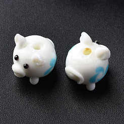 手作りランプワークビーズ  豚  ホワイト  16~17x14x15~16mm  穴：2mm&nbsp;LAMP-T011-07