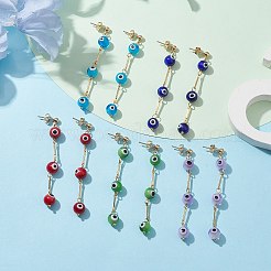 ナザールボンジュウランプワークダングルスタッドピアス  金色の304ステンレススチールタッセルイヤリング  ミックスカラー  66~67x7.5~8mm&nbsp;EJEW-JE05672