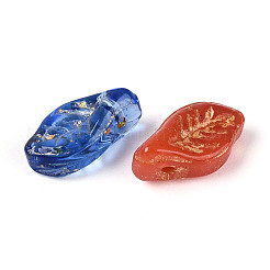 焼き付け塗料と金色の金属で覆われたガラスビーズ  葉  ミックスカラー  12x6.5x5~5.5mm  穴：1mm&nbsp;DGLA-T004-25M