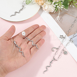 304ステンレススチールペンダント5個  スネークチャーム  ステンレス鋼色  44.5x8.5x2mm  穴：7x3mm&nbsp;STAS-BBC0007-72