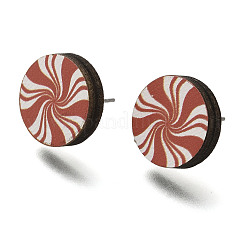 Christmas Printed Wood Stud Earrings for Women&nbsp;EJEW-U025-01G