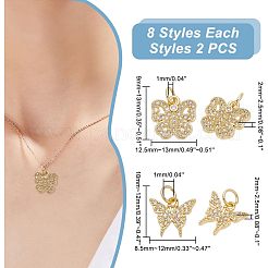 16スタイルの合金ラインストーンチャーム8個  丸カン付き  蝶  ゴールドカラー  9~13x8.5~13x2~2.5mm  穴：2.5mm  2個/スタイル&nbsp;ALRI-AR0001-06