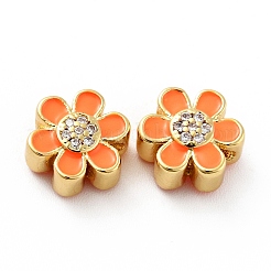 Flower Brass Micro Pave Clear Cubic Zirconia Beads&nbsp;KK-G419-06G-01