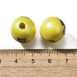 プリントされた天然木  パールカラーの  カーニバルシリーズ  言葉  15.5x14.5mm  穴：4.5mm&nbsp;WOOD-D288-16