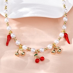Brass Micro Pave Clear Cubic Zirconia Beaded Necklaces&nbsp;NJEW-Z059-04G-05