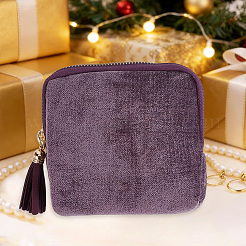 ベルベットのジュエリー収納ジッパーポーチ  タッセル付きの長方形  オールドローズ  11.5x12.7x3.15cm&nbsp;ABAG-PA0001-02A