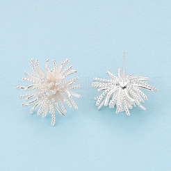 真鍮マイクロペーブクリアキュービックジルコニアスタッドピアス  花  銀  23~23.8x23~23.8mm  ピン：0.8mm&nbsp;EJEW-T047-47S