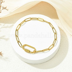 304ステンレススチールオーバルリンクブレスレット  女性用ペーパークリップチェーンブレスレット  スクリューカラビナロックチャーム付き  ゴールドカラー  7.28インチ（18.5cm）&nbsp;BJEW-JB13935