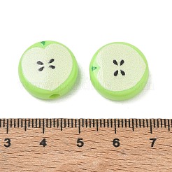 印刷された不透明なアクリルビーズ  りんご  緑黄  16.5x17x7mm  穴：3mm&nbsp;AC-CBA8A38-01A