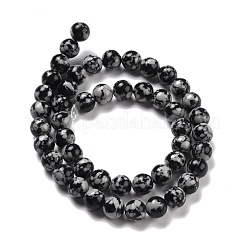 合成スノーフレーク黒曜石ビーズ連売り  ラウンド  8mm  穴：1.4mm  約48個/連  14.96''（38センチメートル）&nbsp;G-E568-03A