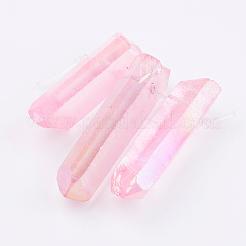 電気メッキされた天然の水晶が目盛り付きビーズ連売り  ナゲット  トップ掘削  21~43x5~13mm  穴：1mm  3個/セット&nbsp;G-P315-A08