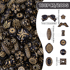 不透明アクリルビーズ 200g  ゴールドライン入り  ブラック  混合図形  12.5~25x7~25x5~25mm  穴：1.2~3.5mm  約138個/200g&nbsp;MACR-DC0001-20