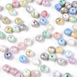 180 個のファセット電気メッキガラスビーズ連売り  ABカラーメッキ  ロンデル  ミックスカラー  8x6mm  穴：1mm&nbsp;GLAA-YW0003-38-8mm