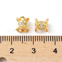 真鍮製マイクロパヴェクリアキュービックジルコニアビーズキャップ  花  両面  18KGP本金メッキ  6.5x6mm  穴：1.8mm&nbsp;KK-V015-24G-01