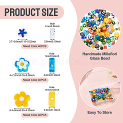120個 3スタイルの手作りミルフィオリガラスビーズ連売り  花  ミックスカラー  3.7~9x2.6~3.2mm  穴：1mm&nbsp;LAMP-TA0002-70A