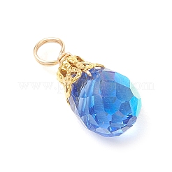 電気メッキガラスチャーム  ティアドロップ  銅線と  多面カット  ゴールドカラー  17.5x7.5mm  穴：3.3mm&nbsp;PALLOY-JF03958-01