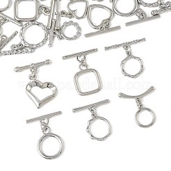 20種類のスタイルの合金トグル留め具12個  カドミウムフリー＆鉛フリー  ラックめっき  混合図形  プラチナ  ハート：14.5x11.5x1.5mm  穴：1.8mm  バー：6x18.5x3mm  穴：1.8mm&nbsp;FIND-FS0004-53P