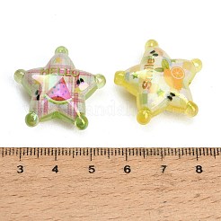 UVメッキプリント透明アクリルビーズ  虹色の  フルーツスター  ミックスカラー  24.5x26x11.5mm  穴：3mm&nbsp;AC-CBAEEF4-04