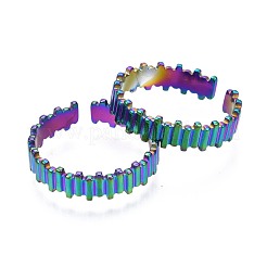 304ステンレススチールストライプテクスチャカフリング  女性のためのレインボーカラーオープンリング  usサイズ10（19.8mm）&nbsp;RJEW-N038-068
