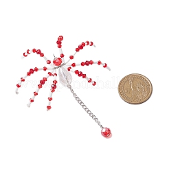 ハロウィーンテーマのスパイダーガラスペンダント  304ステンレススチールチェーン付き  プラチナ  レッド  95x76x20mm  穴：2mm&nbsp;PALLOY-JF02882-03