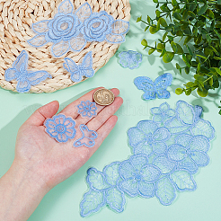 10個 10スタイル レース刺繍縫製繊維  DIYアクセサリー  青いテーマ  蝶と花  混合図形  25.5~212x11~96x0.5~2.5mm  1個/スタイル&nbsp;DIY-NB0013-85