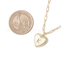 Heart with Letter Brass Pendant Paperclip Chain Necklaces&nbsp;NJEW-JN05379-04