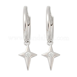 Star 925 Sterling Silver Micro Pave Clear Cubic Zirconia Hoop Earrings for Women&nbsp;EJEW-G427-03P