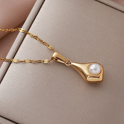 Vintage European 304 Stainless Steel and Imitation Pearl Teardrop Pendant Necklaces&nbsp;ZN0215