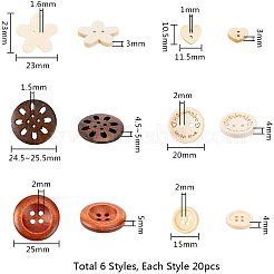 DIYのジュエリーパーツ  ウッドボタン  ミックスカラー  10.5~24.5x11.5~19x3~5mm  穴：1~2mm  120個/セット&nbsp;DIY-PH0001-31