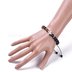 Natural Lava Rock & Tiger Eye Beads Adjustable Braided Bracelets&nbsp;BJEW-JB04987-02