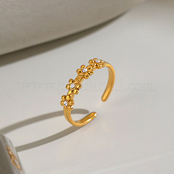 304 Stainless Steel Rhinestone Flower Cuff Open Rings for Women&nbsp;EY7993