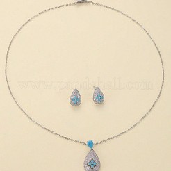 Brass Micro Pave Cubic Zirconia Pendant Necklaces & Stud Earrings Sets&nbsp;FS-WGE5CB1-01