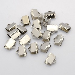 変色しにくい304ステンレススチールリボンクランプエンド  ステンレス鋼色  10x11x5mm  穴：2x4mm&nbsp;STAS-N024-07
