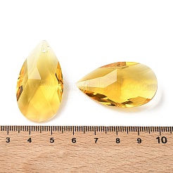 ガラスチャーム  ティアドロップチャーム  多面カット  シャンパンイエロー  38x22x13mm  穴：1.5mm&nbsp;X-GLAA-I062-01G