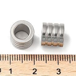 変色しない304ステンレススチールヨーロピアンビーズ  大穴ビーズ  溝付き柱  ステンレス鋼色  10x9mm  穴：6mm&nbsp;STAS-Z045-01P