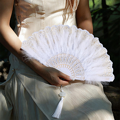 Plastic Folding Fan with Tassels&nbsp;AJEW-WH20130-170A