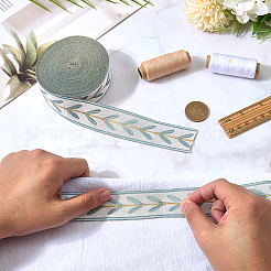 ヴィンテージジャカードポリエステルリボン  葉  刺繍入りの織りリボン  アクア  1-1/8インチ（30mm）  約10.94ヤード（10m）/ロール&nbsp;SRIB-CP0001-04A-04