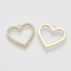 ABSプラスチックパール調ペンダント  合金カボションセッティングで  ハート  ゴールドカラー  22.5x25x3.5mm  穴：1.8mm&nbsp;PALLOY-N0149-013
