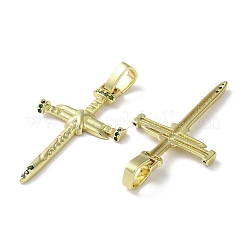 ラックメッキ真鍮製キュービックジルコニアチャーム  鉛フリー＆カドミウムフリー  クロス  18KGP本金メッキ  36.5x22x2.5mm  穴：7x5mm&nbsp;KK-M272-01G