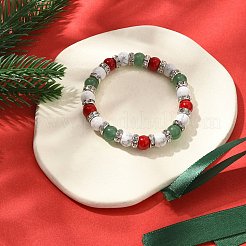 クリスマステーマの宝石ラウンドビーズストレッチブレスレット女性用  内径：2-1/8インチ（5.5cm）&nbsp;BJEW-TA00538