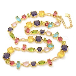 Brass Micro Pave Colorful Cubic Zirconia Link Chain Necklaces&nbsp;NJEW-M089-01G